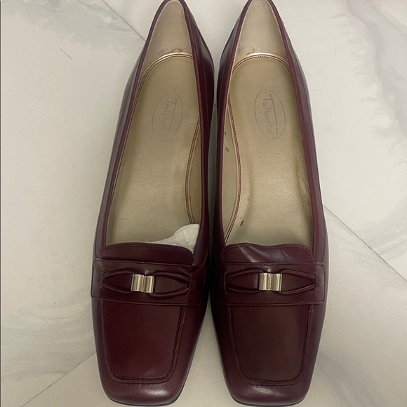 Talbots Shoes - TALBOTS SQUARE TOE SLIP ON BUCKLE LEATHER SHOE MAROON/BURGUNDY